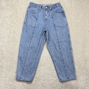 Madewell Barrel Jeans Womens L Light Wash High Rise Tapered Denim Elastic Waist